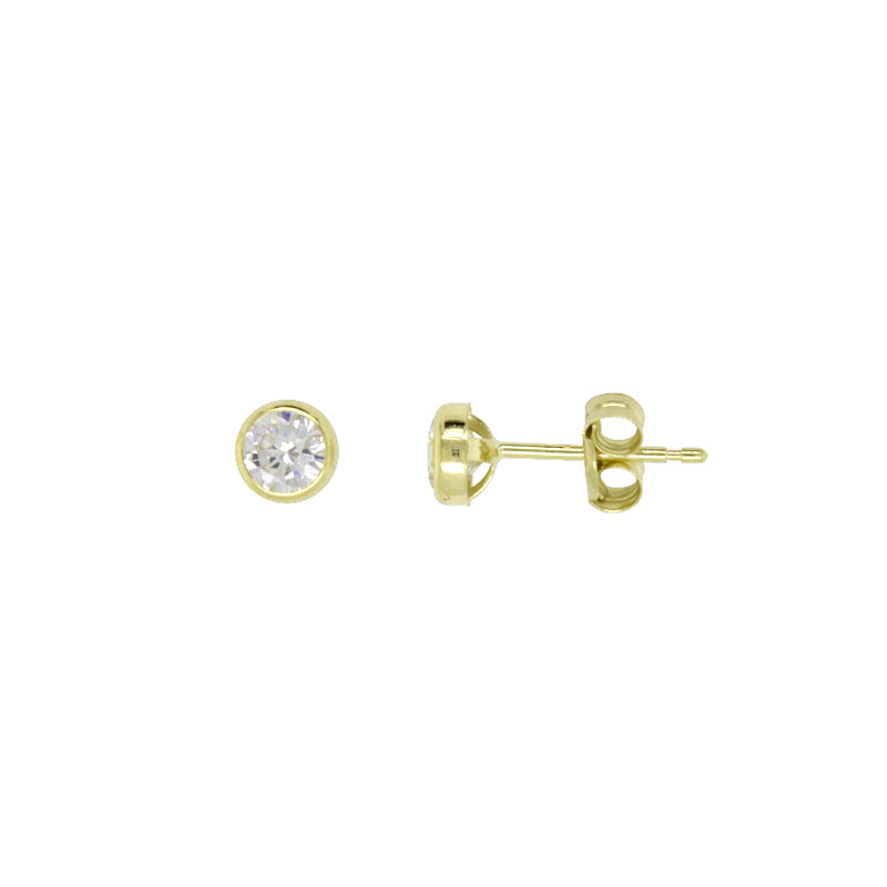9k Yellow Gold Round 4mm Bezel Set CZ Stud Earrings