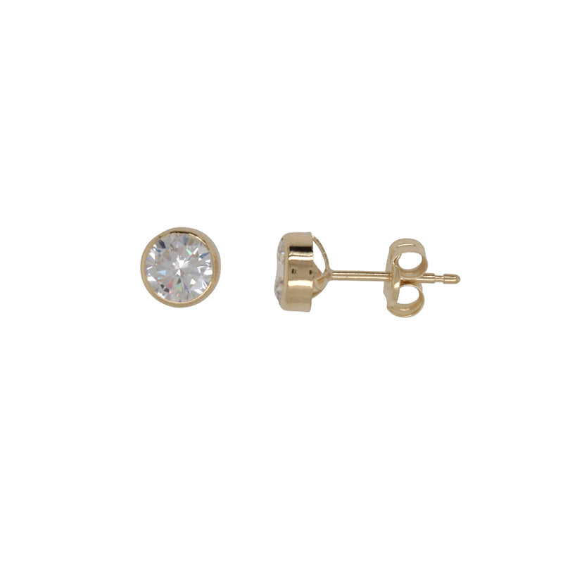 9k Yellow Gold Round 5mm Bezel Set CZ Stud Earrings