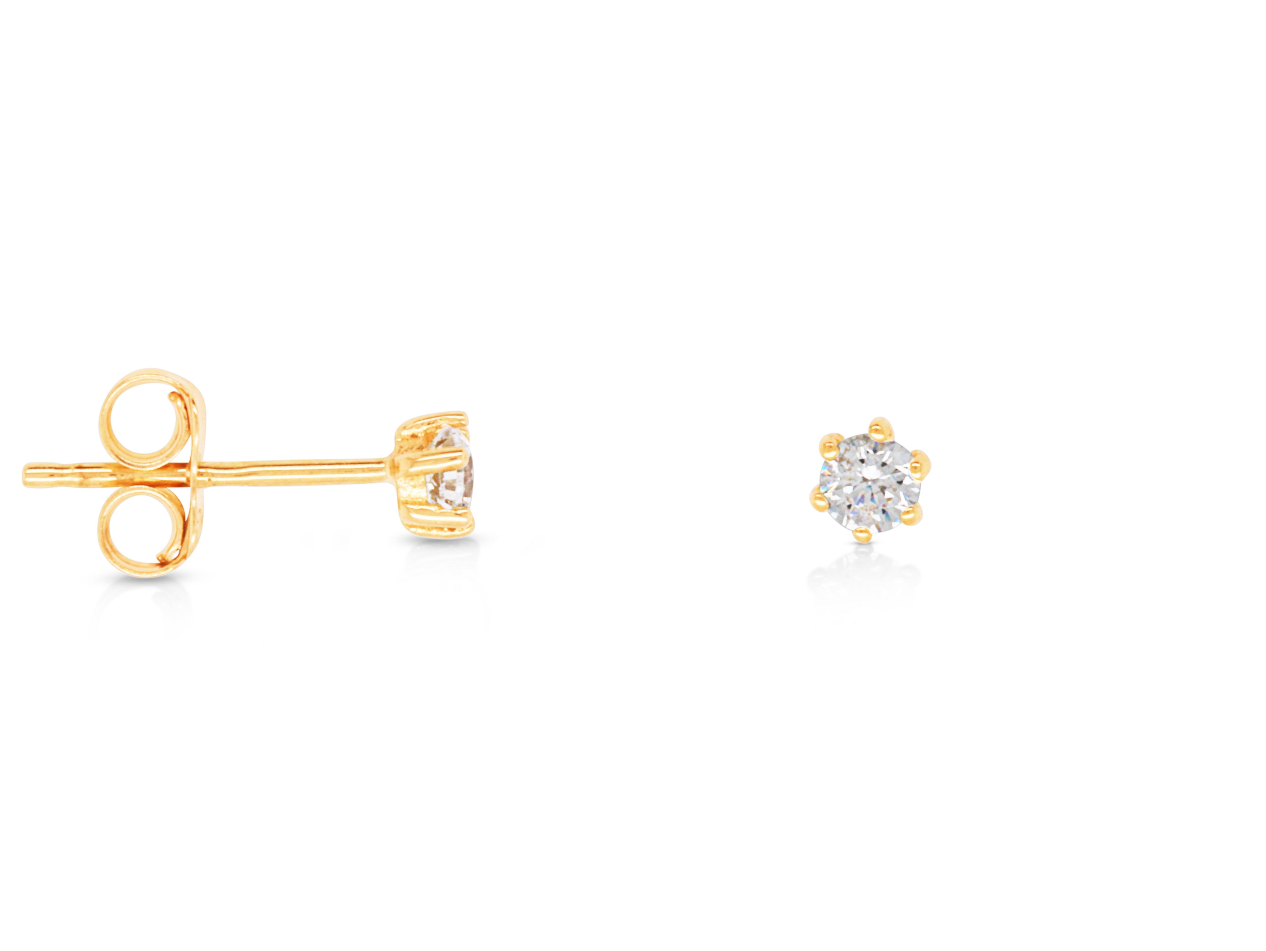 9k Yellow Gold Round 3mm Cubic Zirconia 6 Claw Stud Earrings