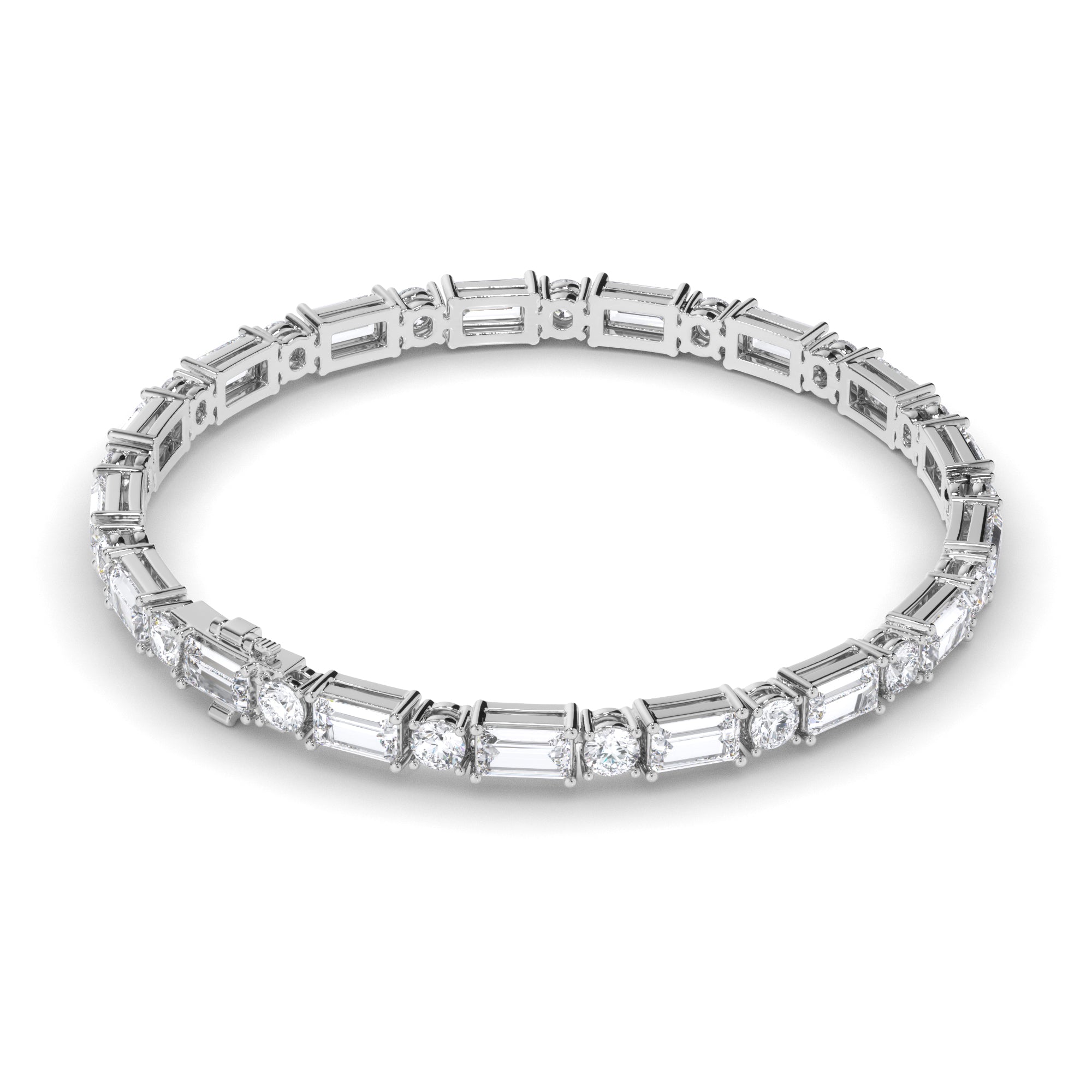 Round Brilliant & Baguette Cut Natural Mined Diamond Tennis Bracelet