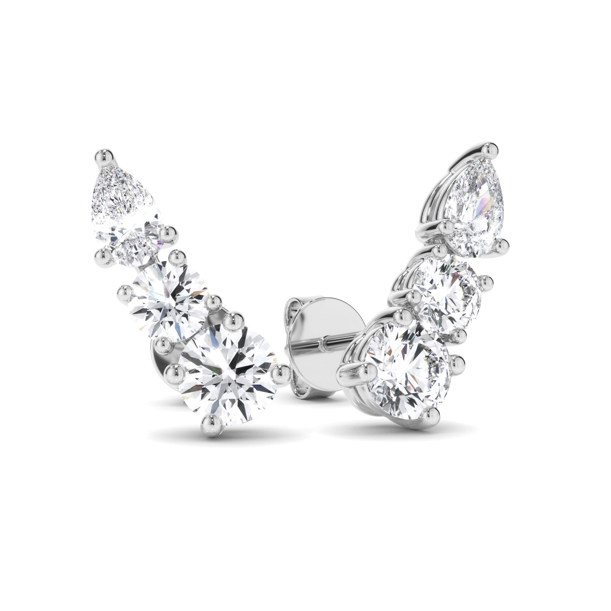 Round Brilliant & Pear Cut 3-Stone Stud Earrings