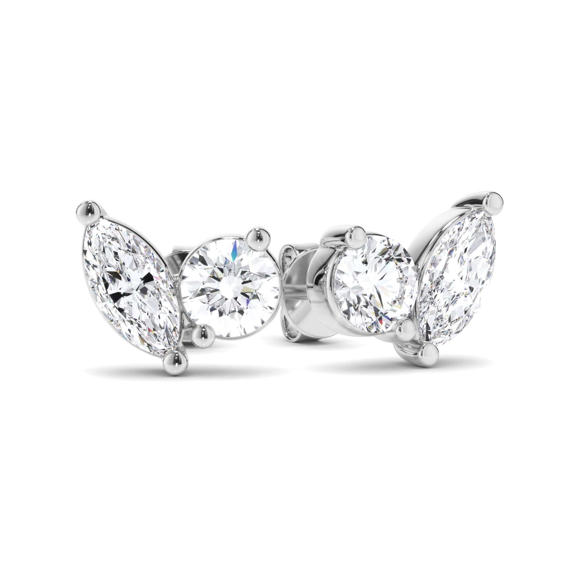 Pear & Round Brilliant Cut Diamond Toi et Moi Stud Earrings