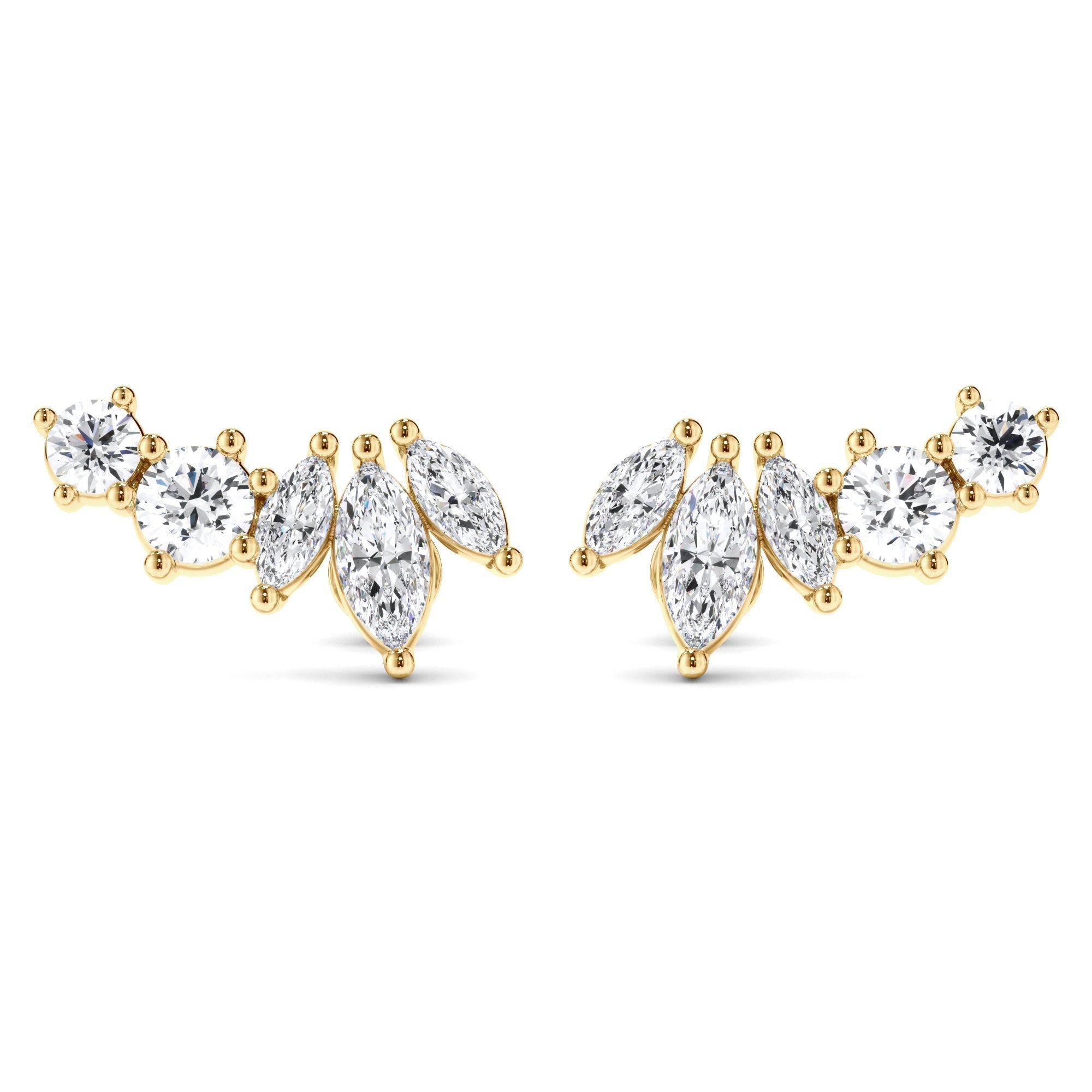 Marquise & Round Brilliant Cut 5-Stone Stud Earrings