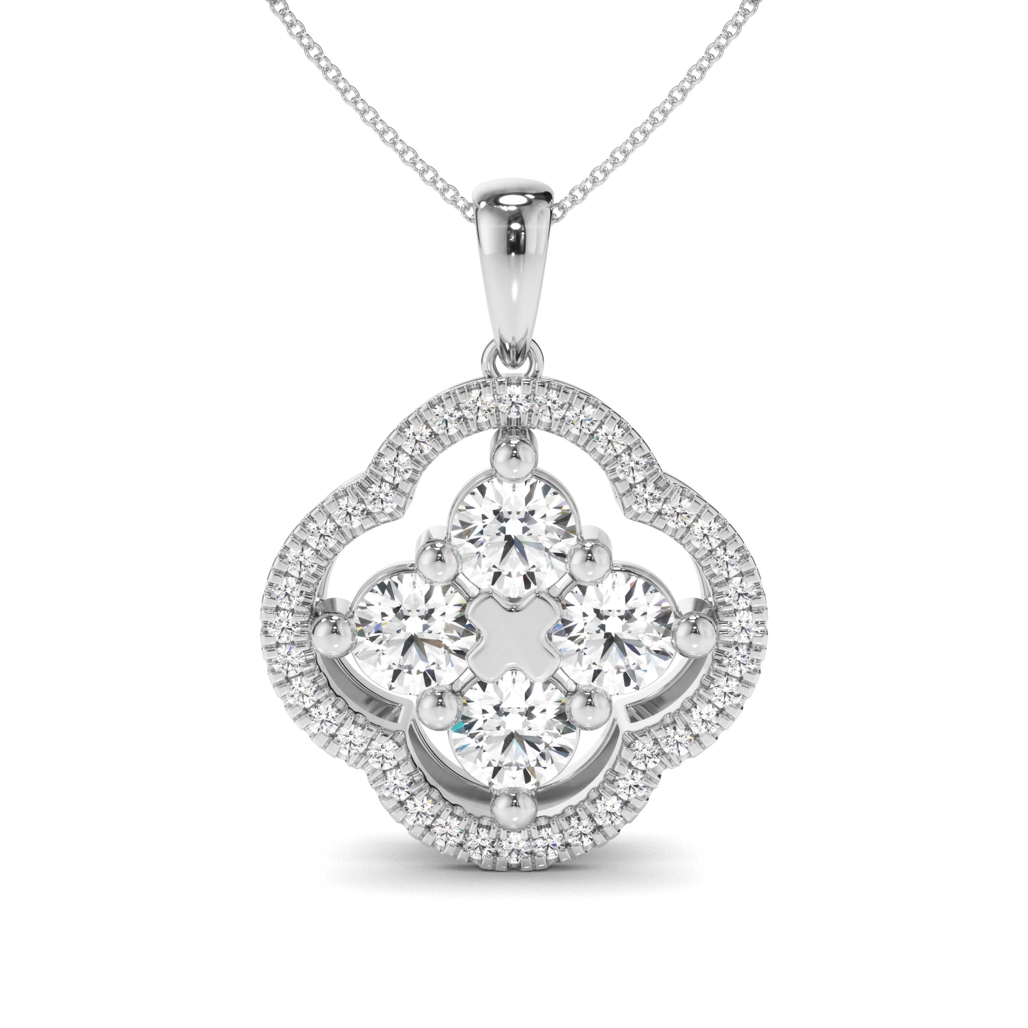 Round Brilliant Cut Diamond Clover Pendant