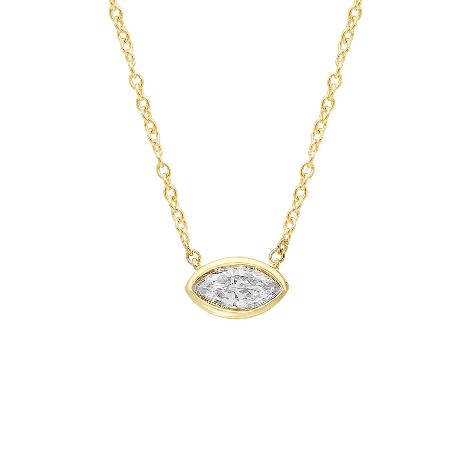 9k Yellow Gold Marquise Bezel Set Lab Grown Diamond Pendant