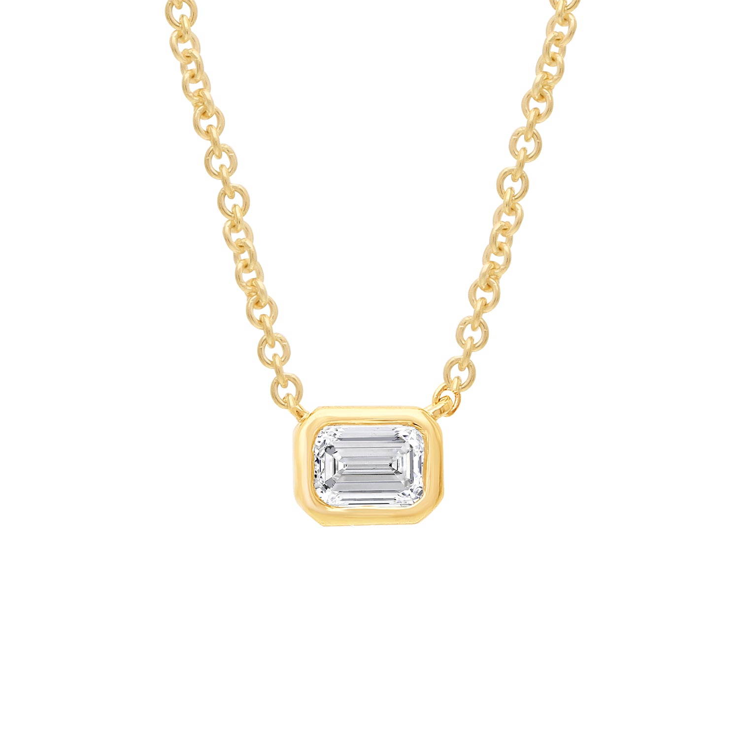 9k Yellow Gold Emerald Cut Bezel Set Lab Grown Diamond Pendant
