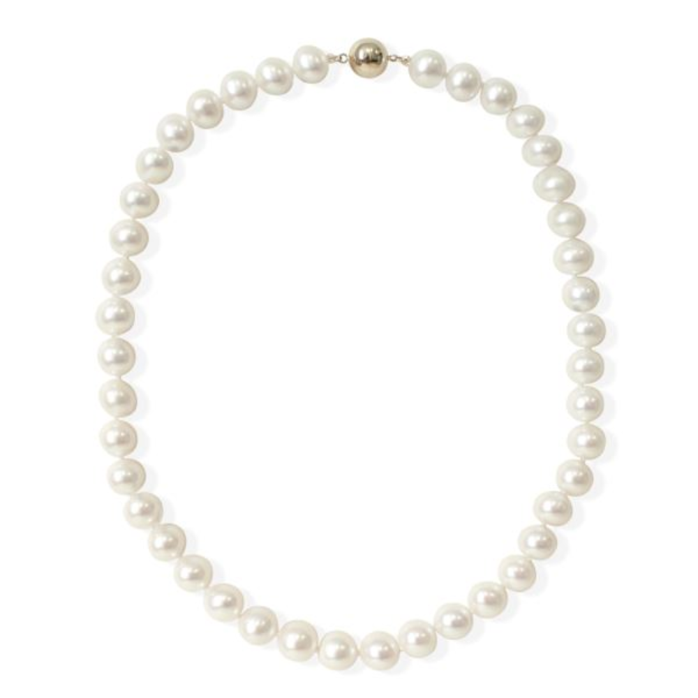 9k Yellow Gold 9.5-10.5mm White Round Strand Fresh Water Pearls
