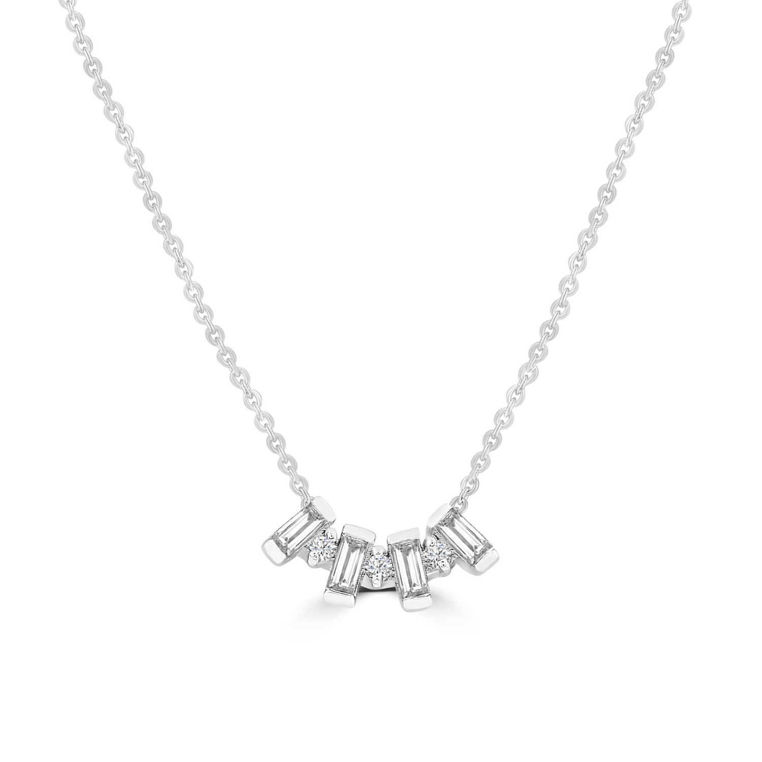 9k White Gold Arched Diamond Necklace
