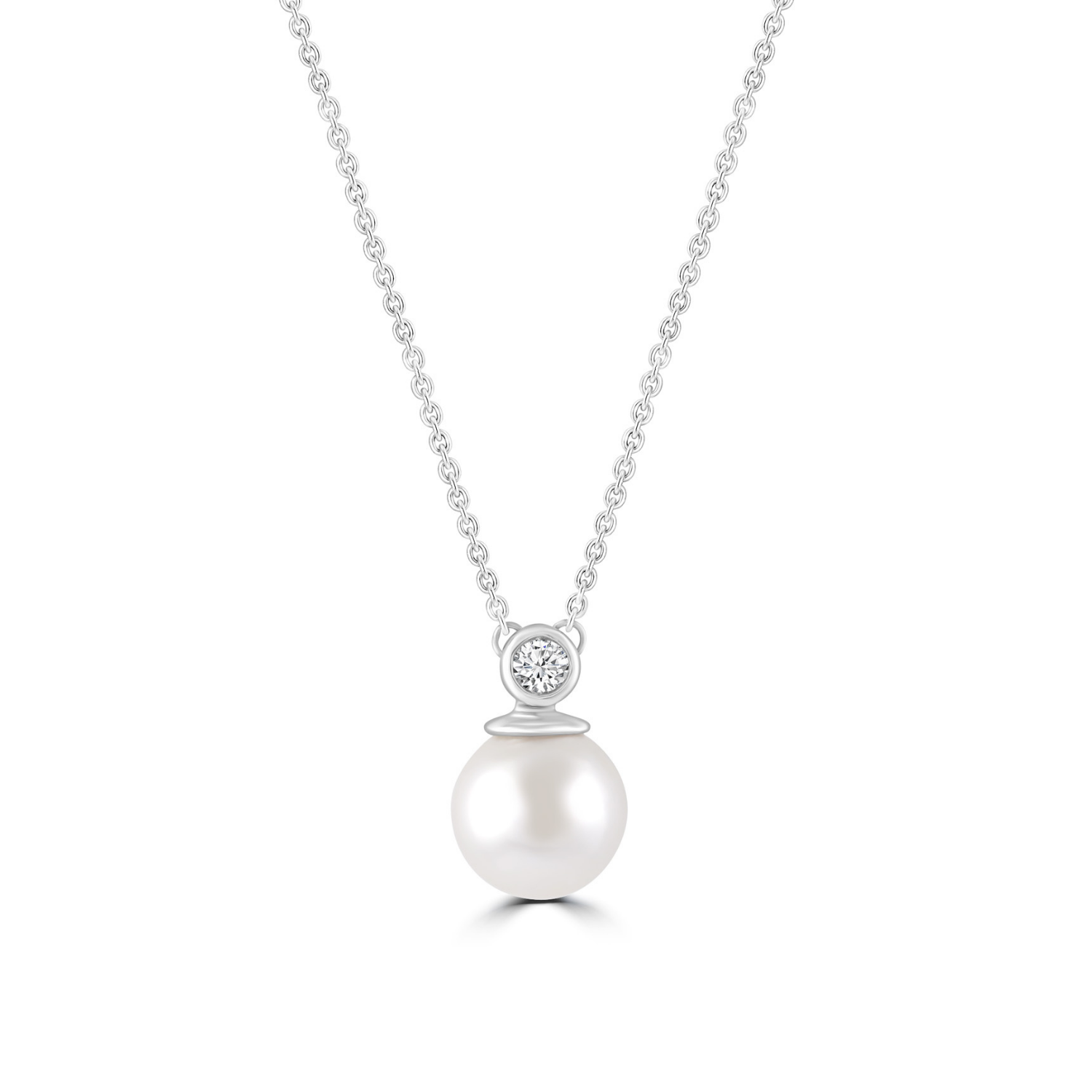 9k White Gold 'Harvest Moon' Diamond and Pearl Necklace