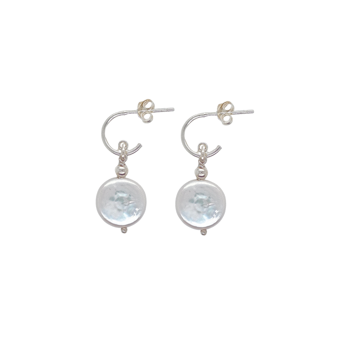 Sterling Silver 'Voyage' Coin Pearl Earrings