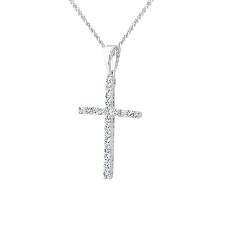 9k White Gold Diamond Cross Pendant