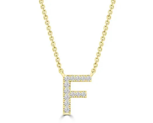 9k Yellow Gold 'F' Initial Diamond Necklace