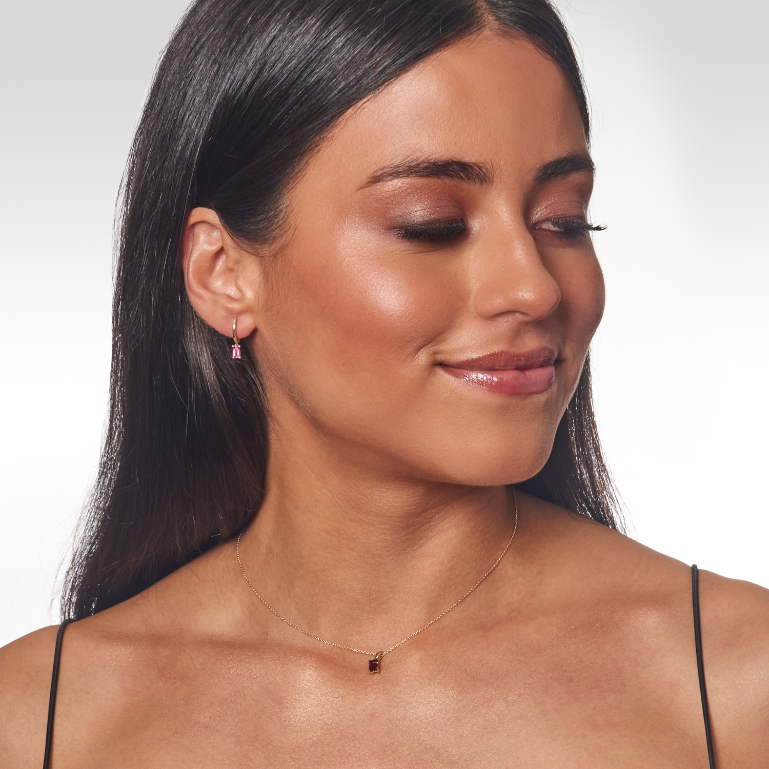 9k Yellow Gold Rhodolite Garnet Hoop Earrings