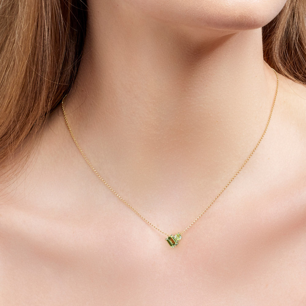 9k Yellow Gold 'Toi et Moi' Green & Yellow Sapphire Necklace