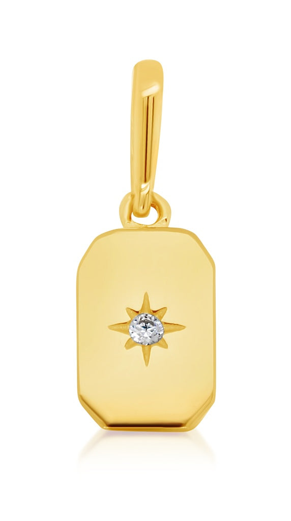 9k Yellow Gold Mini Rectangle Star Set Charm Pendant