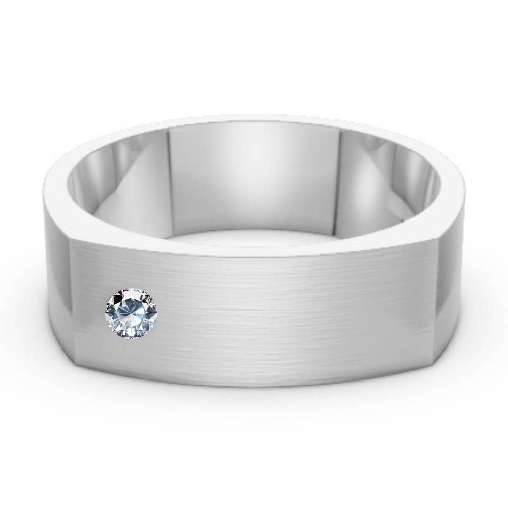 'Rhys' Sterling Silver Flat Top Band with Single Diamond