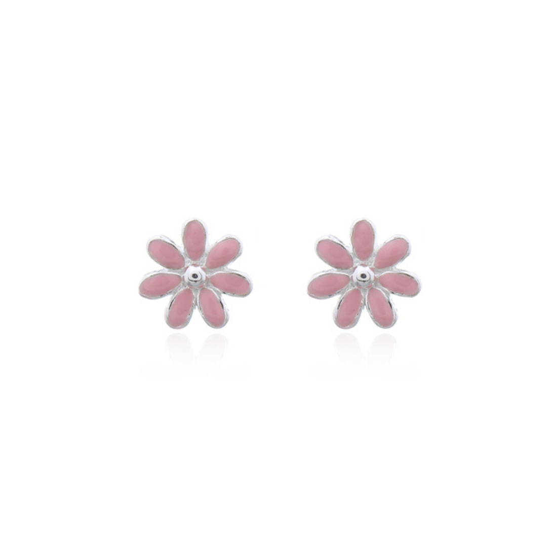 Sterling Silver 'Flora' Pink Flower Stud Earrings