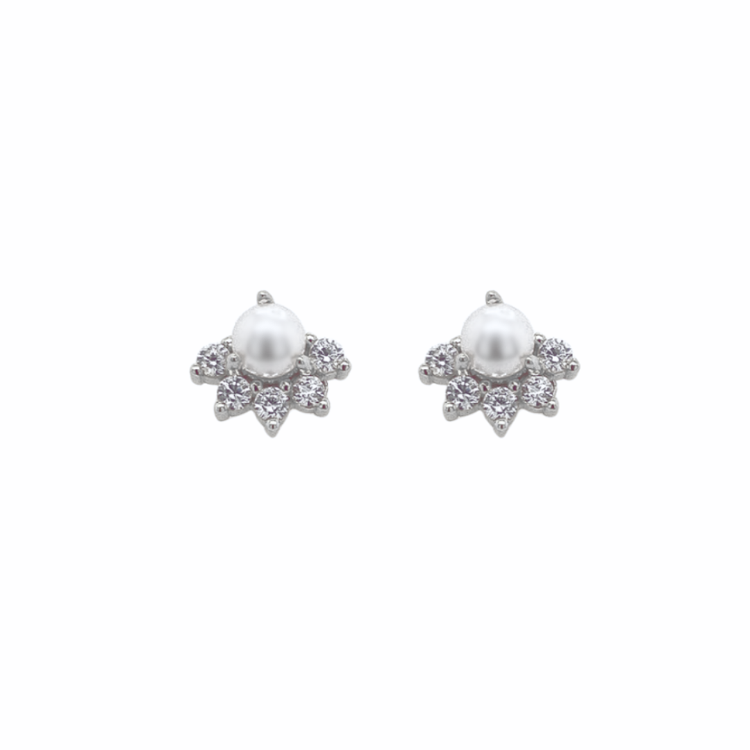 Sterling Silver 'Vista' Pearl & CZ Stud Earrings