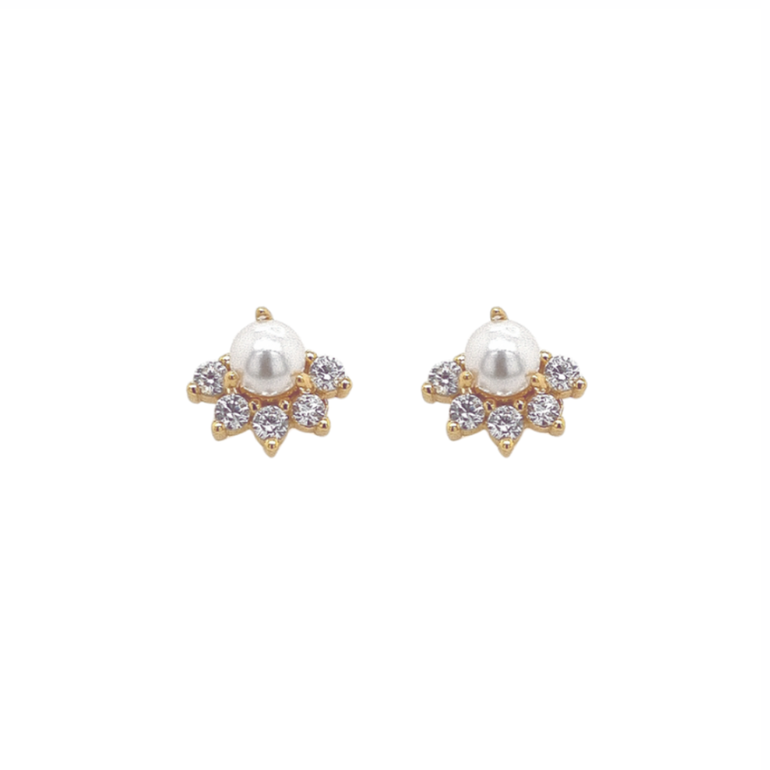 Gold Plated 'Vista' Pearl & CZ Stud Earrings