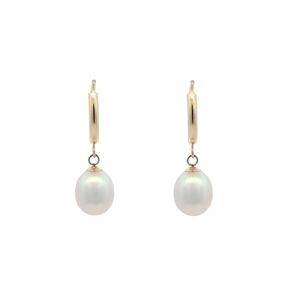 10ct Yellow Gold Pearl Huggie Earrings