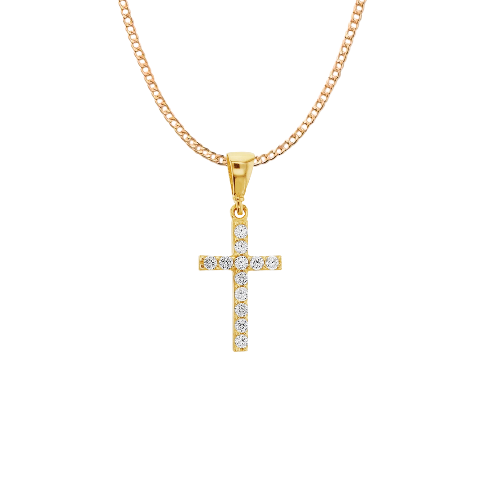 9k Yellow Gold CZ Cross Necklace
