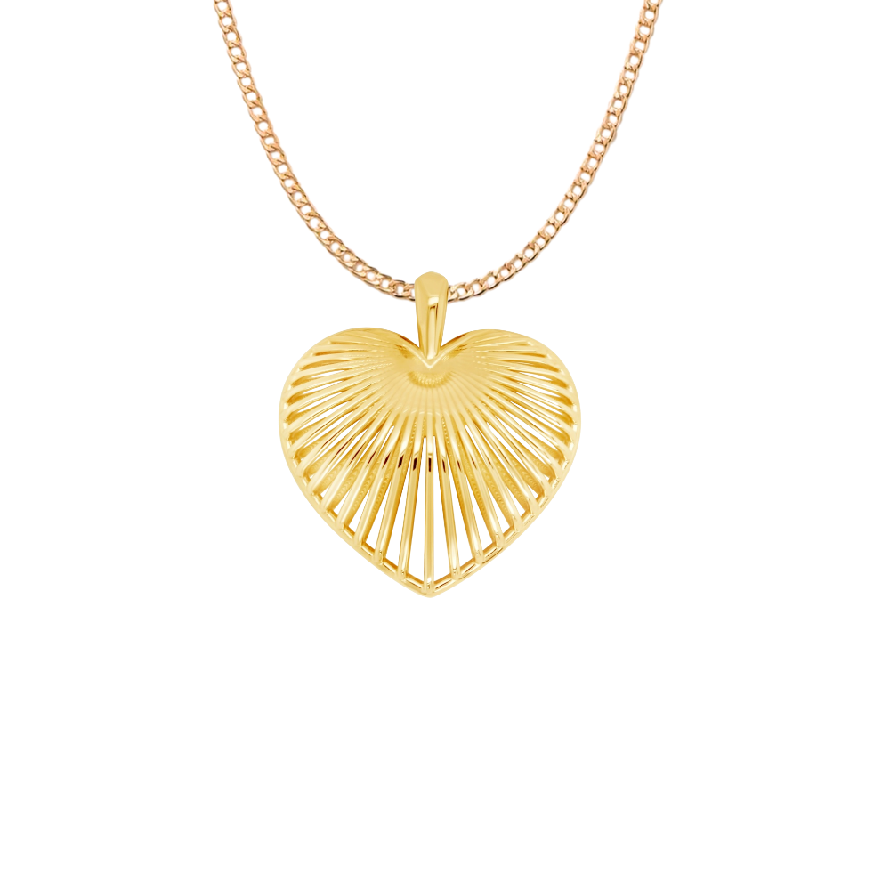 9k Yellow Gold Open Striped Puff Heart Necklace