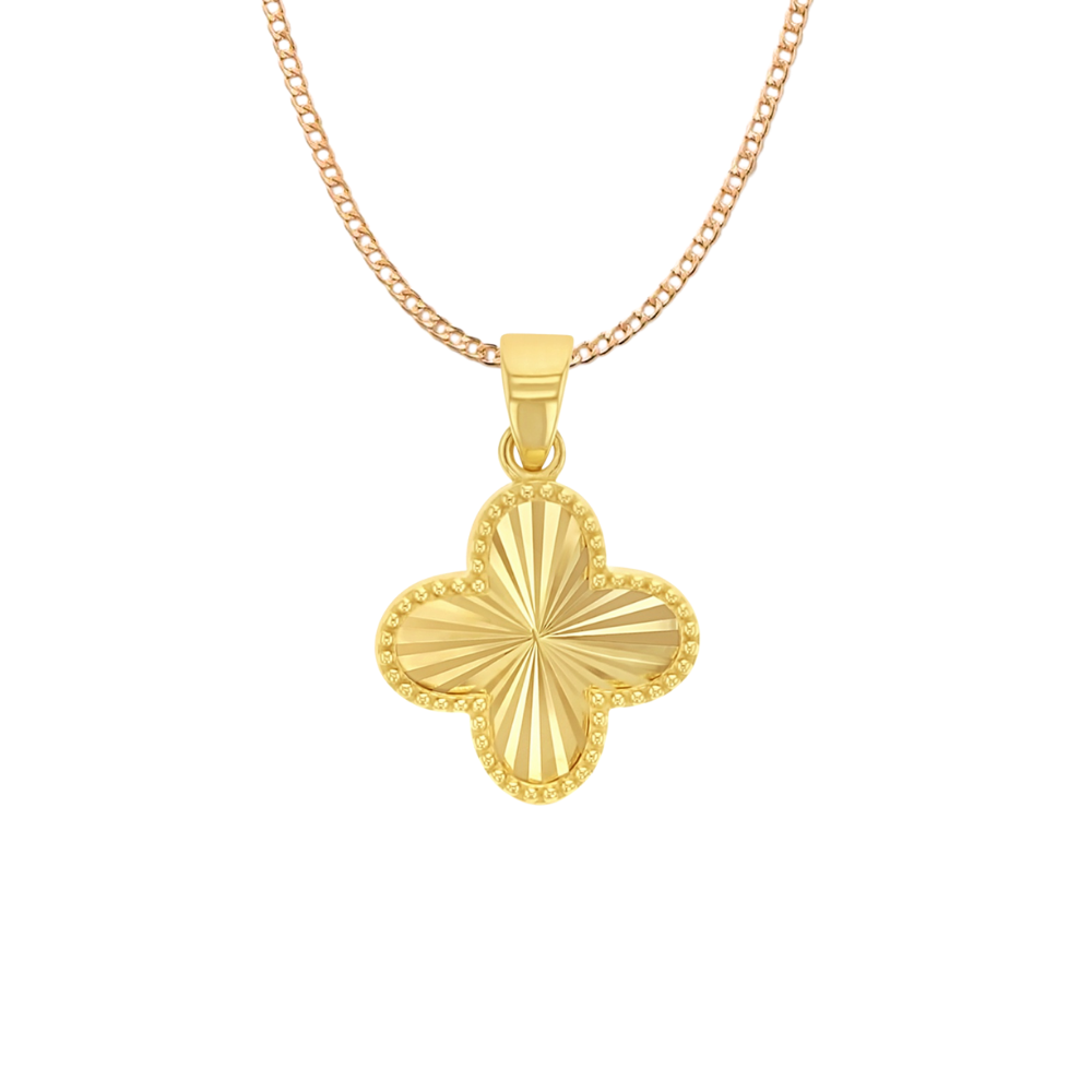 9k Yellow Gold Beaded Clover Necklace