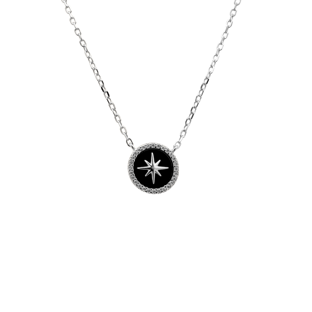 Sterling Silver Onyx Compass Pendant