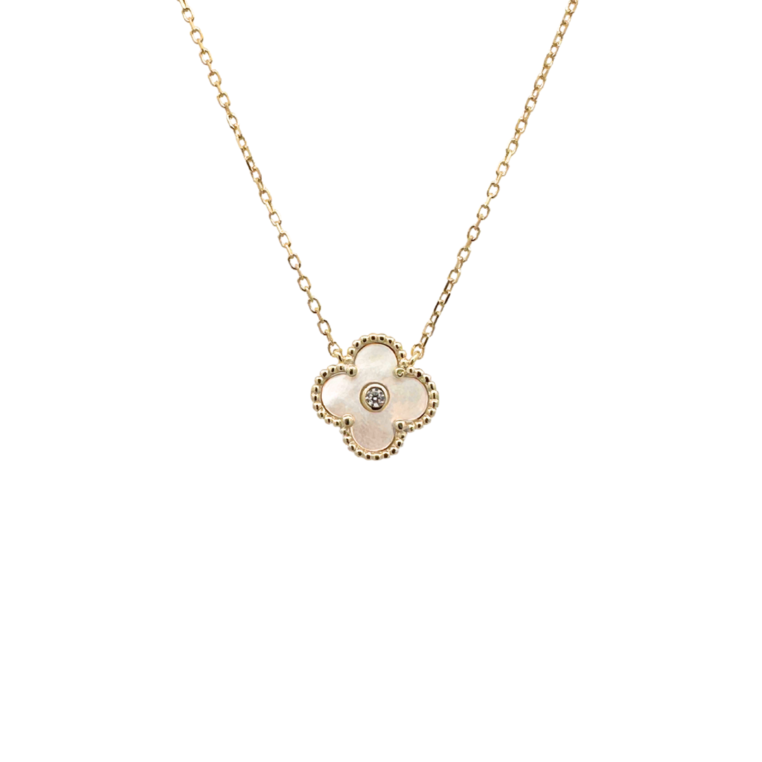 Gold Plated Mother of Pearl Petal Beaded CZ Pendant