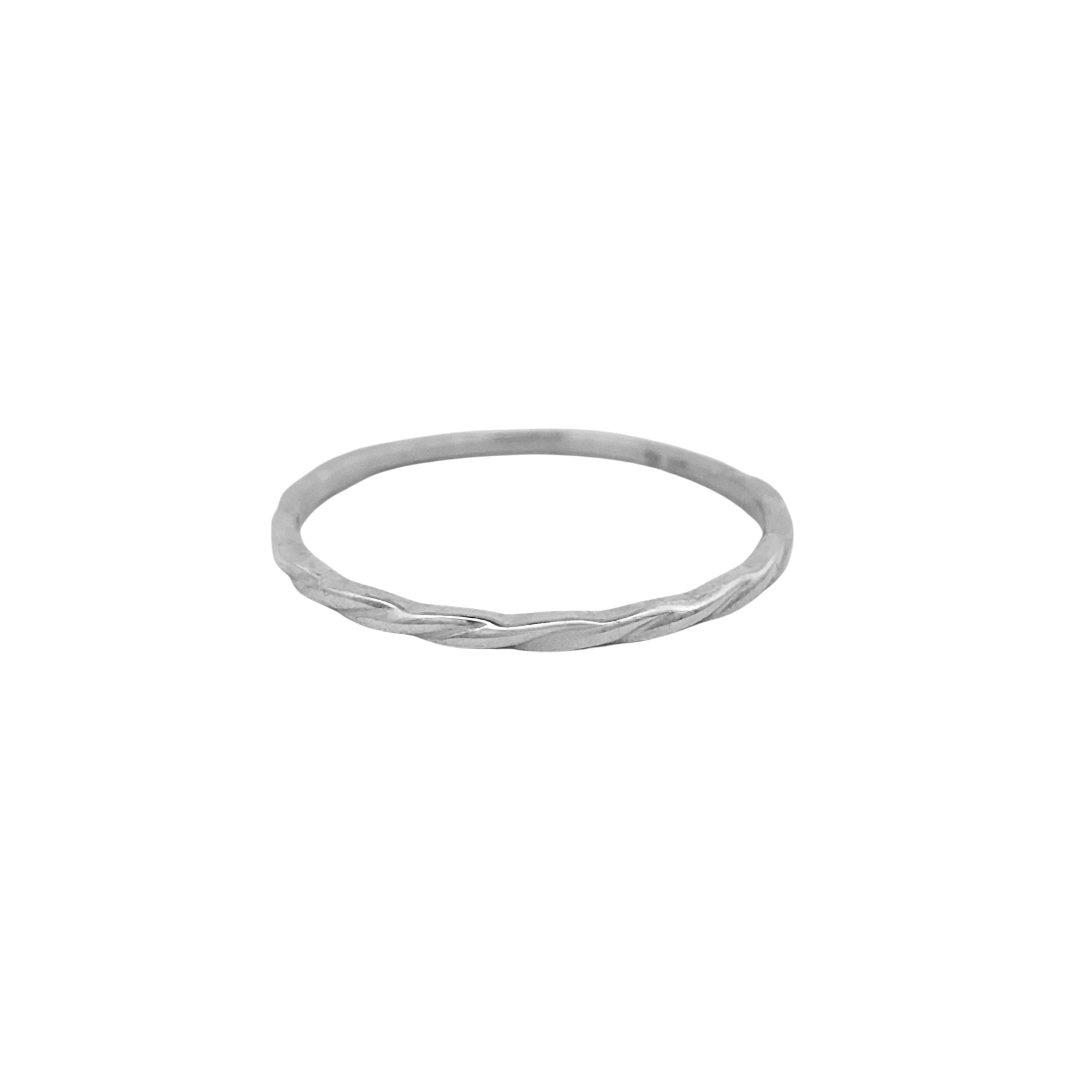 9k White Gold Twist Slim Stacker Ring