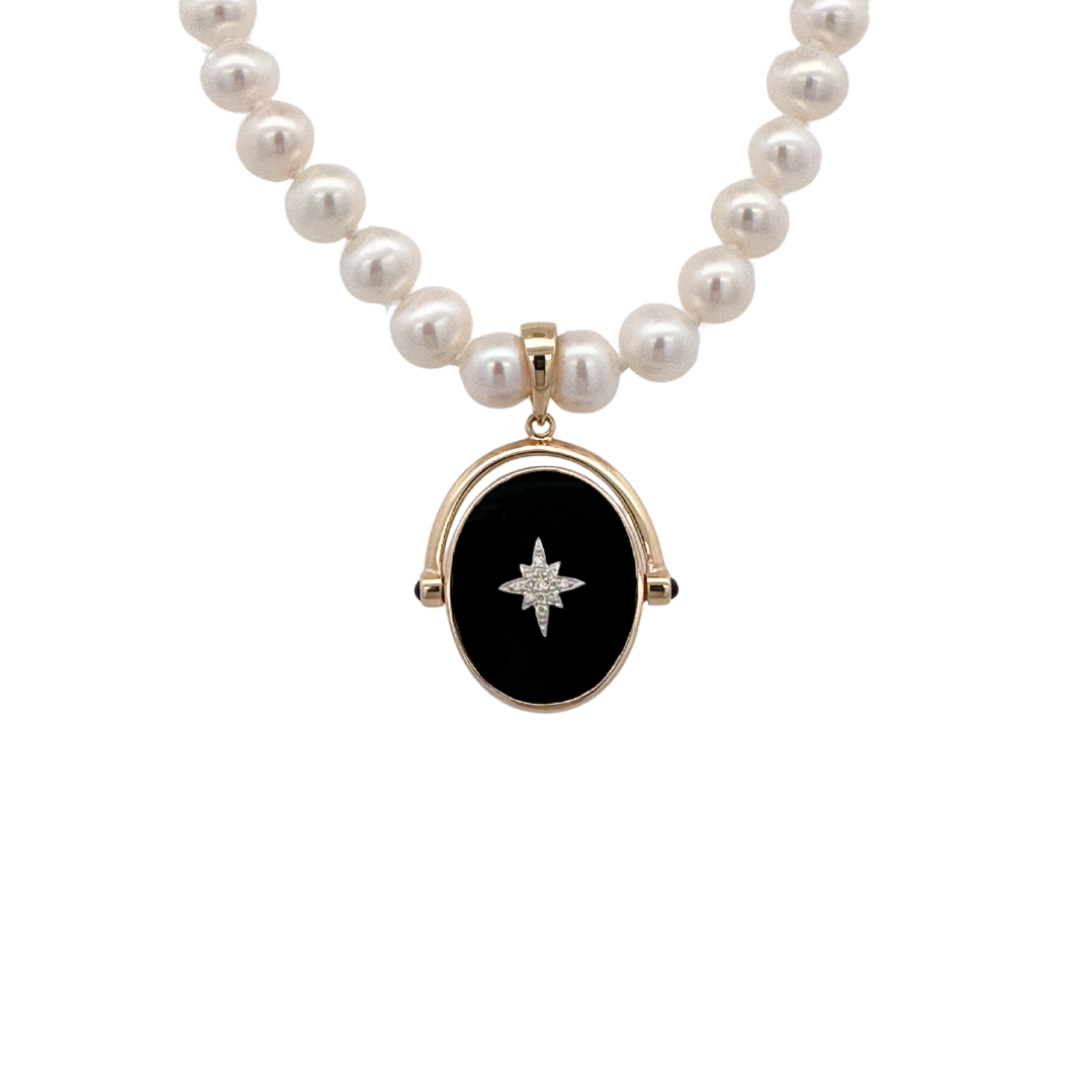 9k Yellow Gold Double Sided Onyx Spinner Pendant