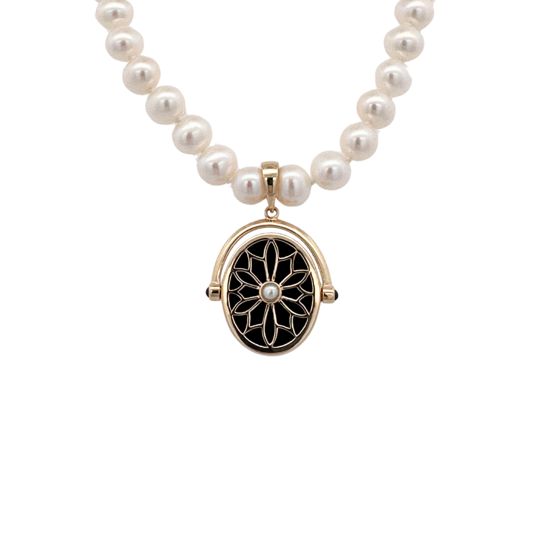 9k Yellow Gold Double Sided Onyx Spinner Pendant