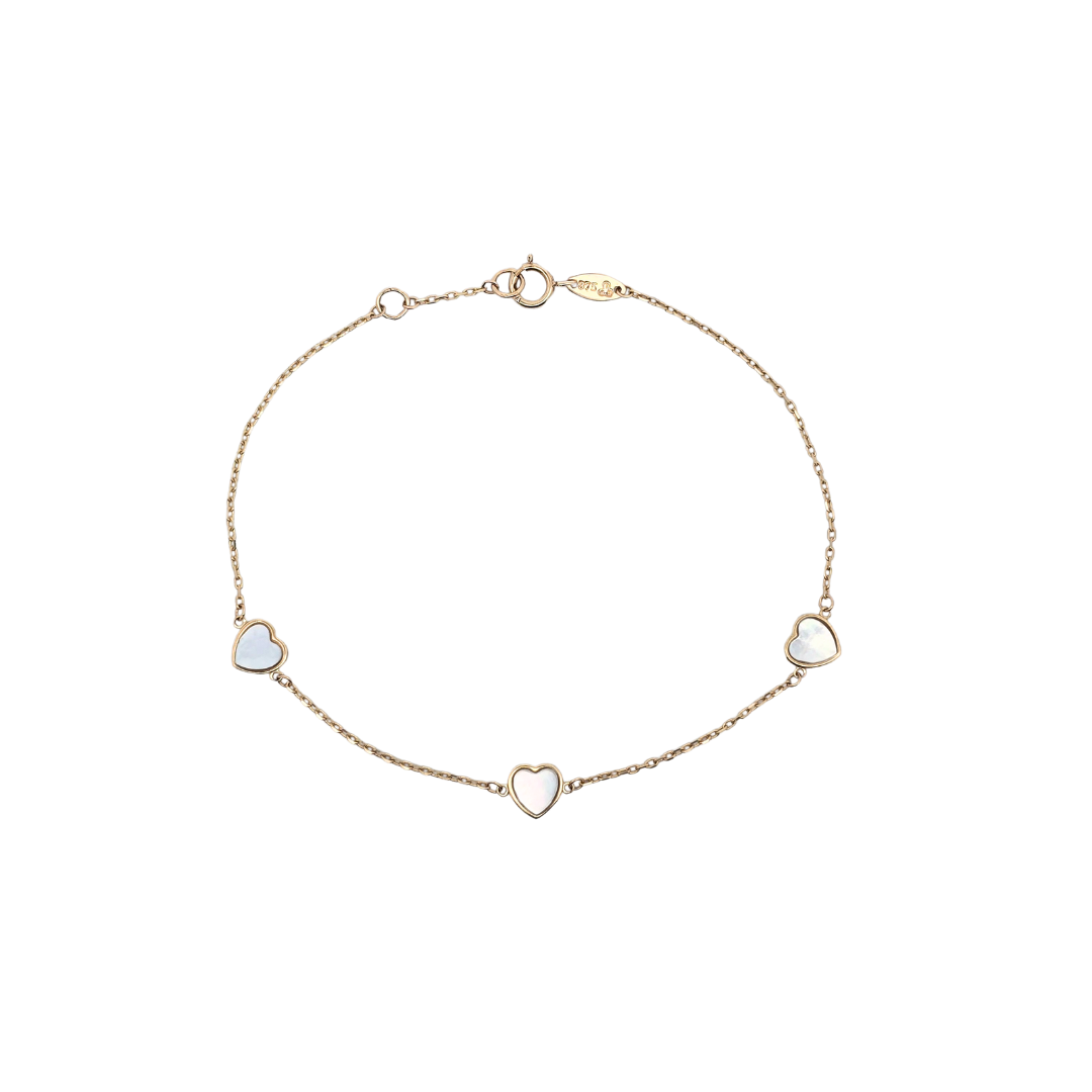 9k Yellow Gold Mother of Pearl Hearts Bracelet