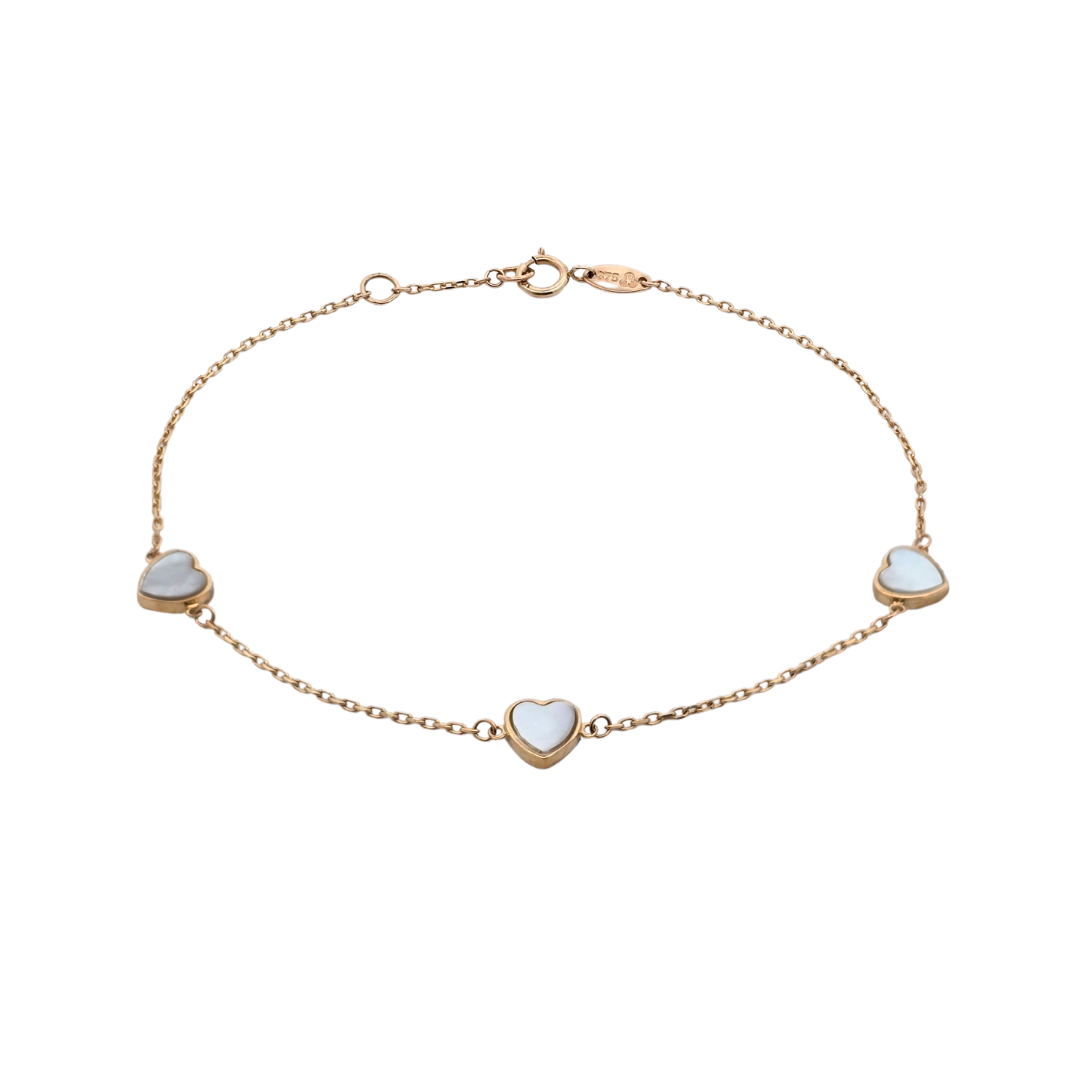 9k Yellow Gold Mother of Pearl Hearts Bracelet