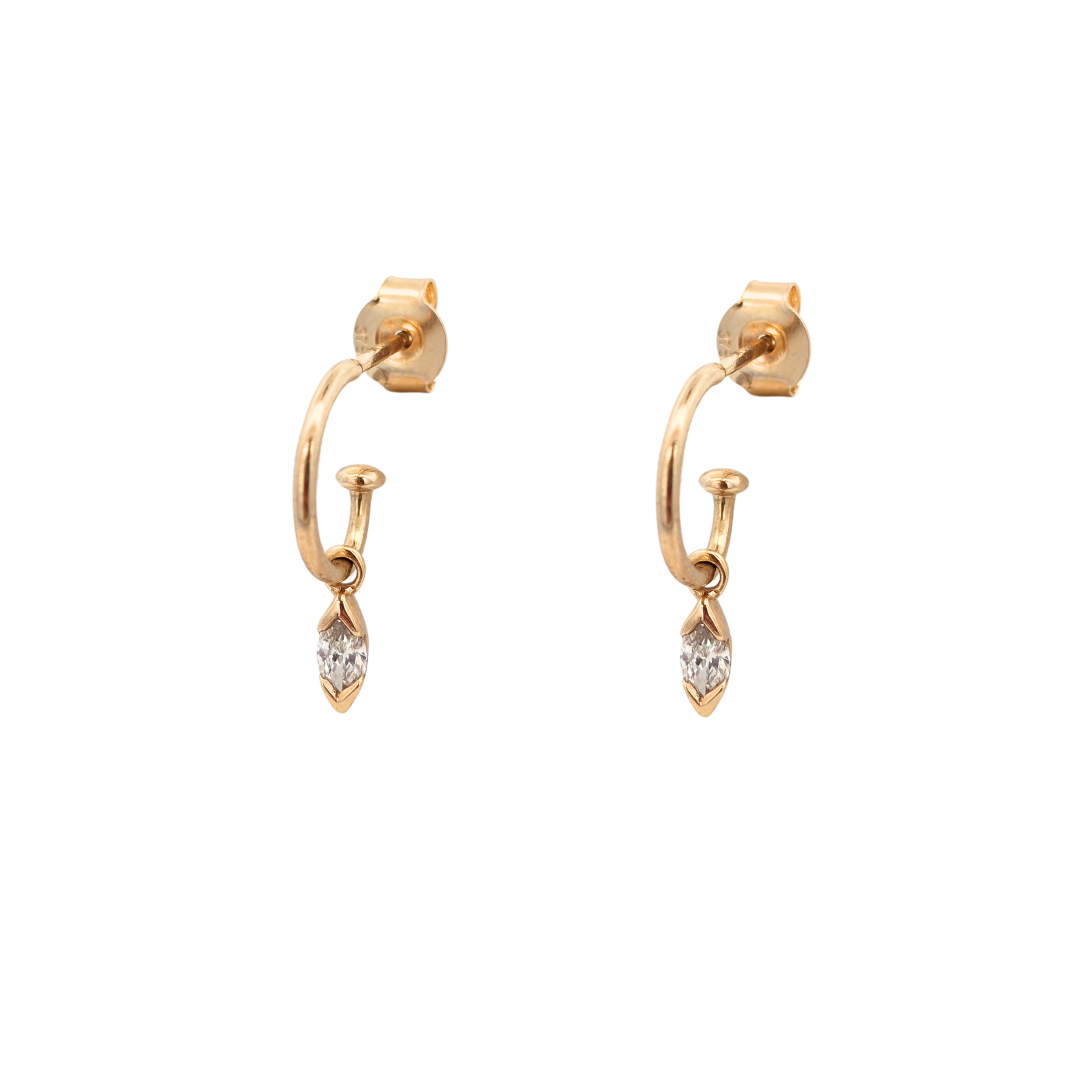 9k Yellow Gold Marquise Lab Diamond Drop Hoop Earrings