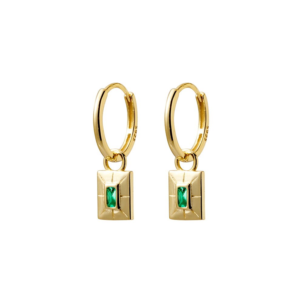 Gold Plated Emerald CZ Radiance Hoop Earrings