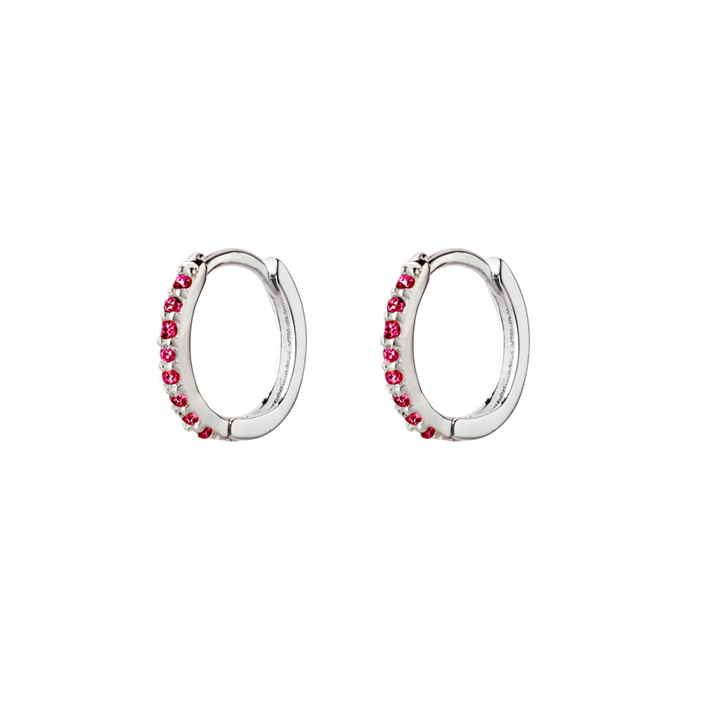 Sterling Silver Huggies with Ruby Pink CZ Detail