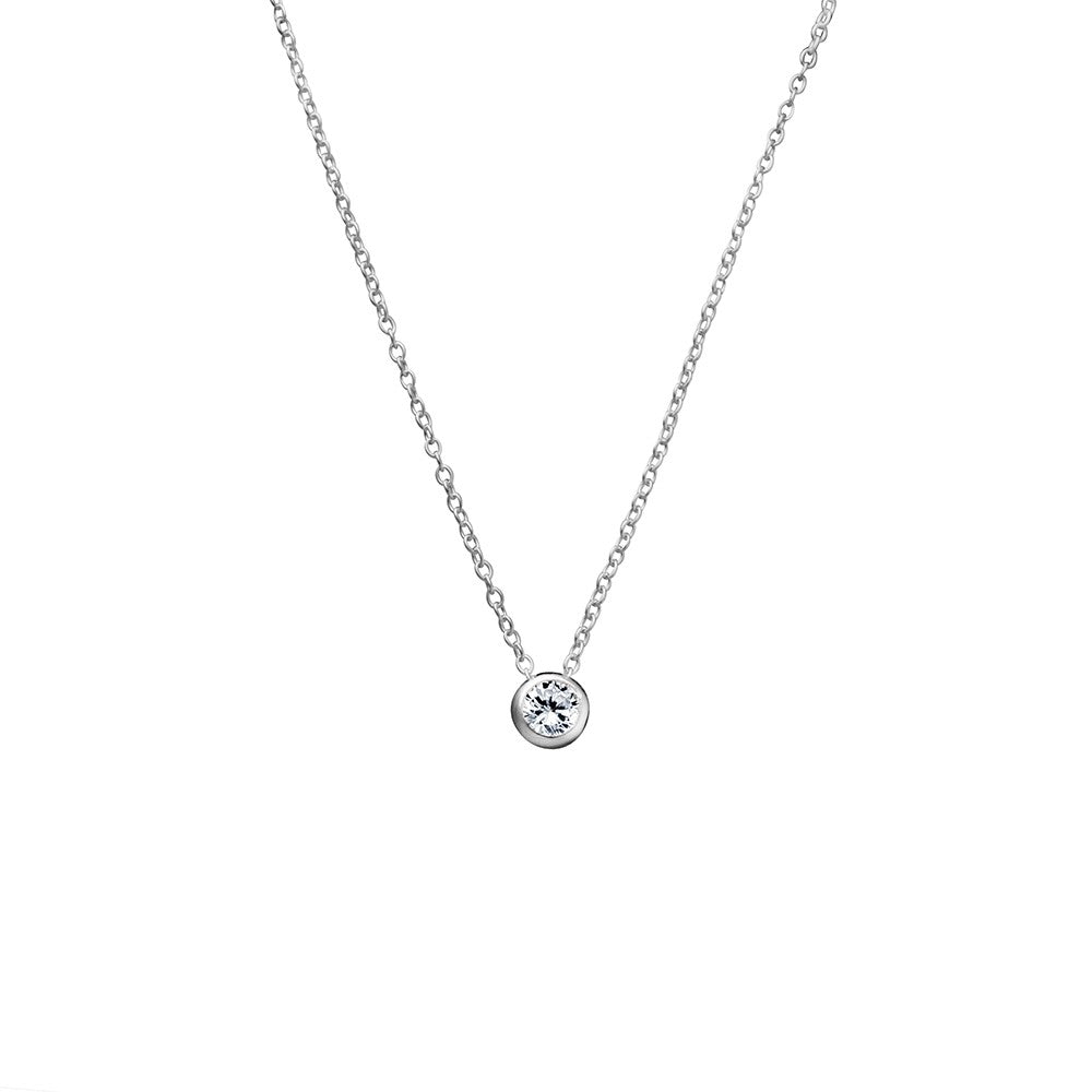 Sterling Silver Necklace with Bezel Set CZ Pendant