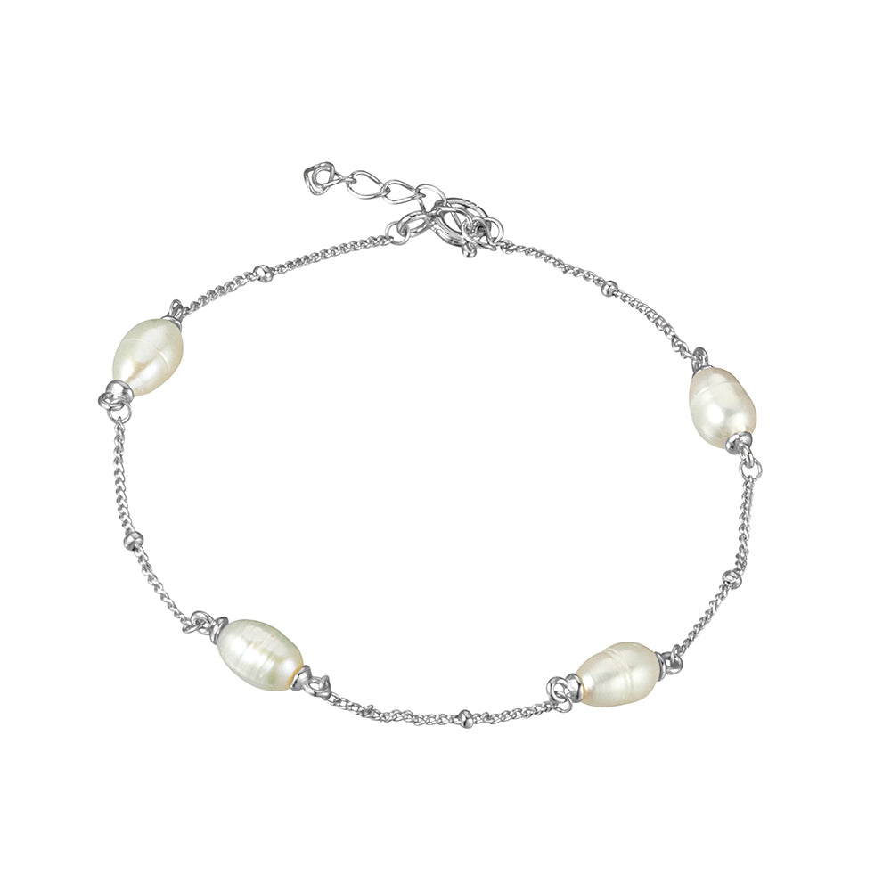 Sterling Silver 'Tidal' Pearl and Chain Bracelet