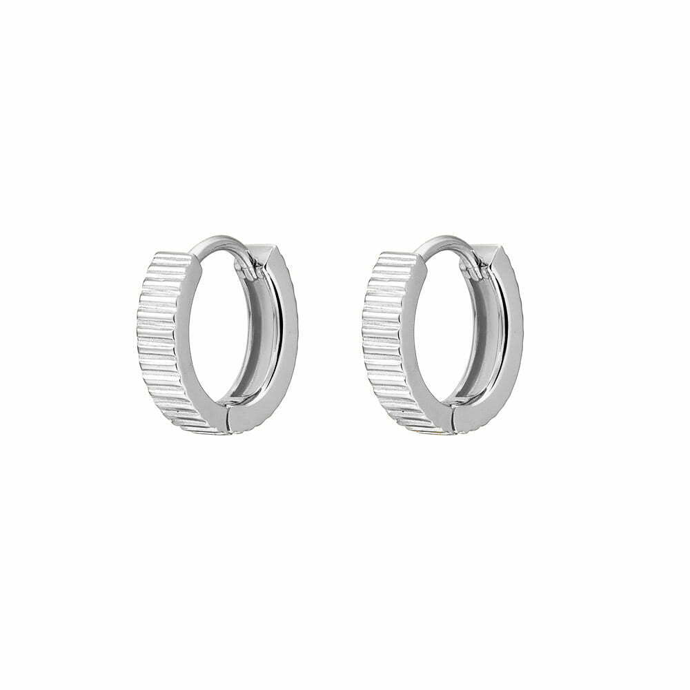 Sterling Silver Fine Ridged Flat Hoop Earrings