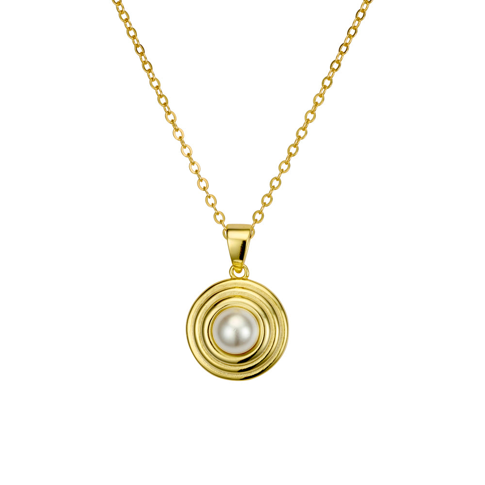 Gold Plated Circle Mother of Pearl Necklace