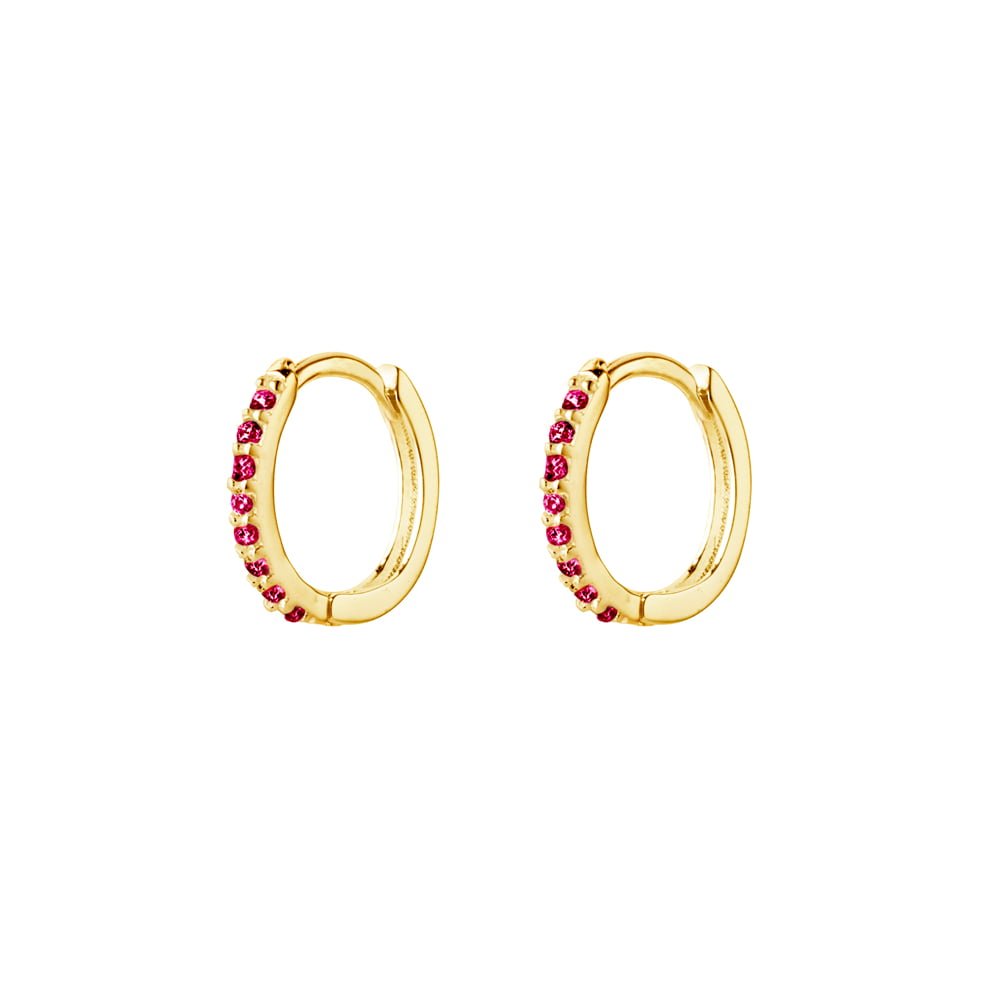 Gold Plated Huggies with Ruby Pink CZ detail