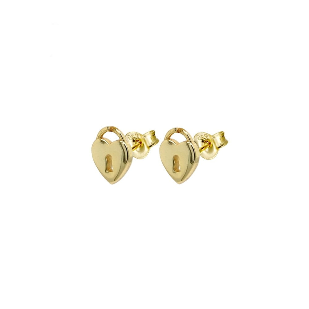 Gold Plated Mini Padlock Heart Studs