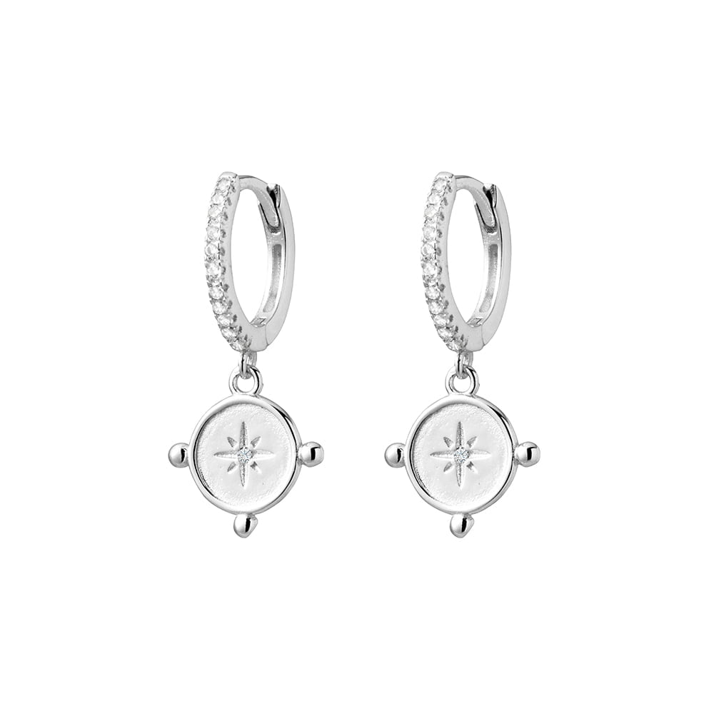 Sterling Silver Pave North Star Huggie Earrings