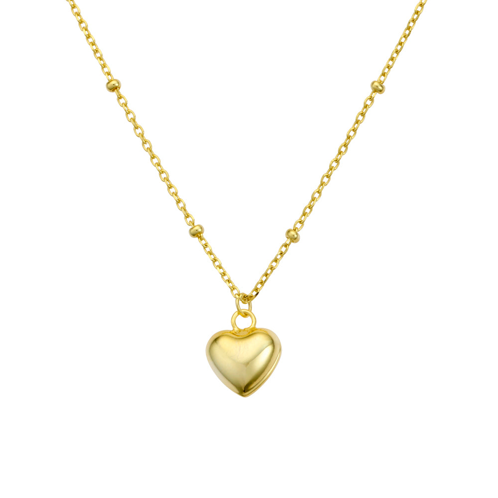 Gold Plated Fine Satellite Chain with Puff Heart Necklace