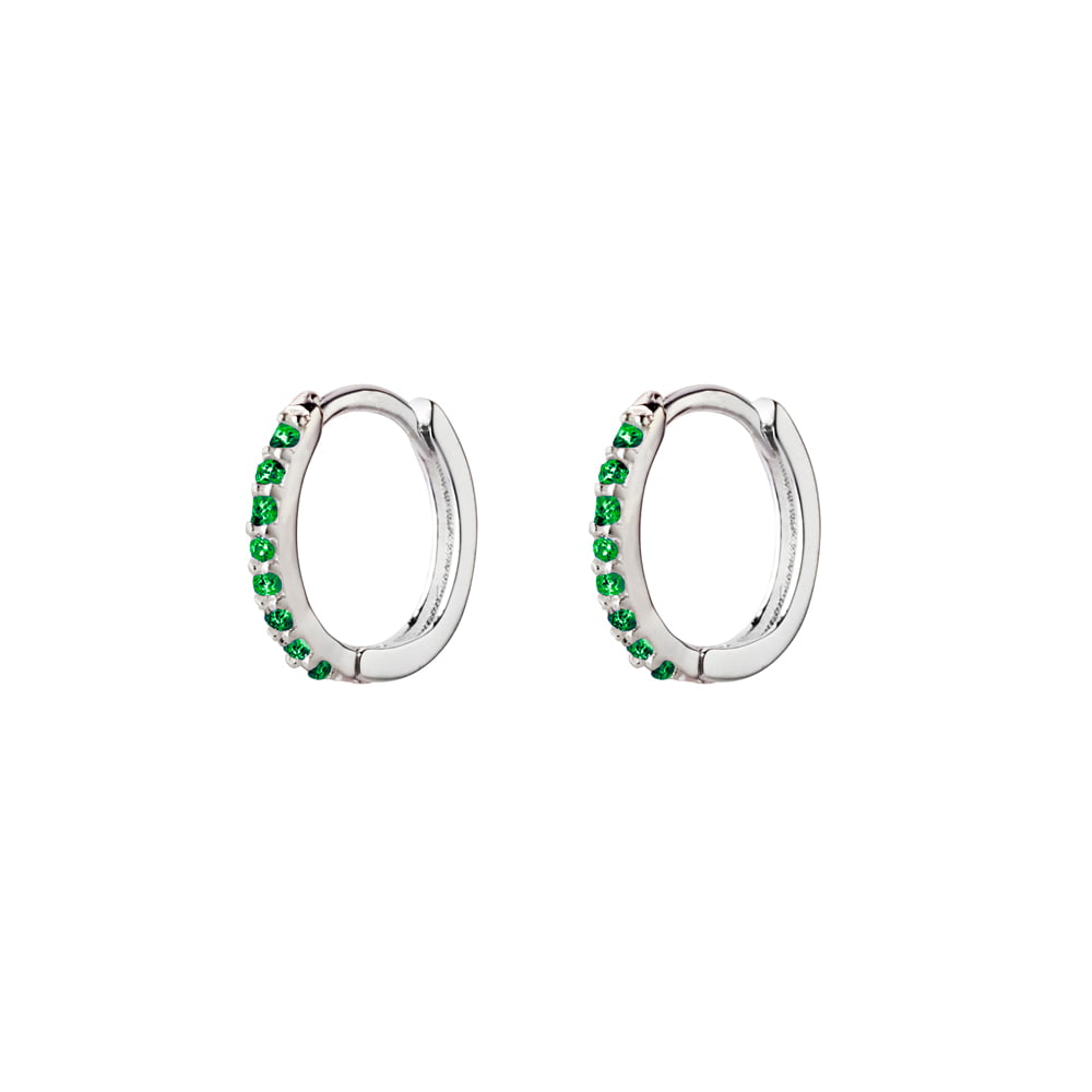 Sterling Silver Huggie Earrings with Emerald CZ Detail