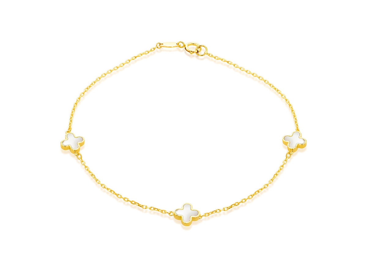 9k Yellow Gold Mother of Pearl Clover Bracelet