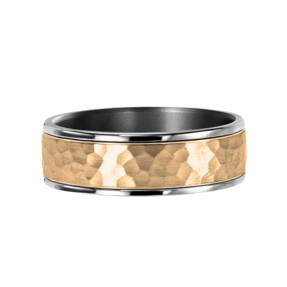 'Nico' Tantalum and 9k Yellow Gold Hammered Wedding Ring