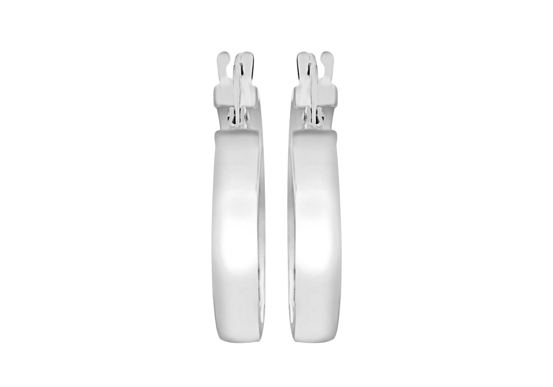 9k White Gold Rectangular-Tube Creole Hoop Earrings