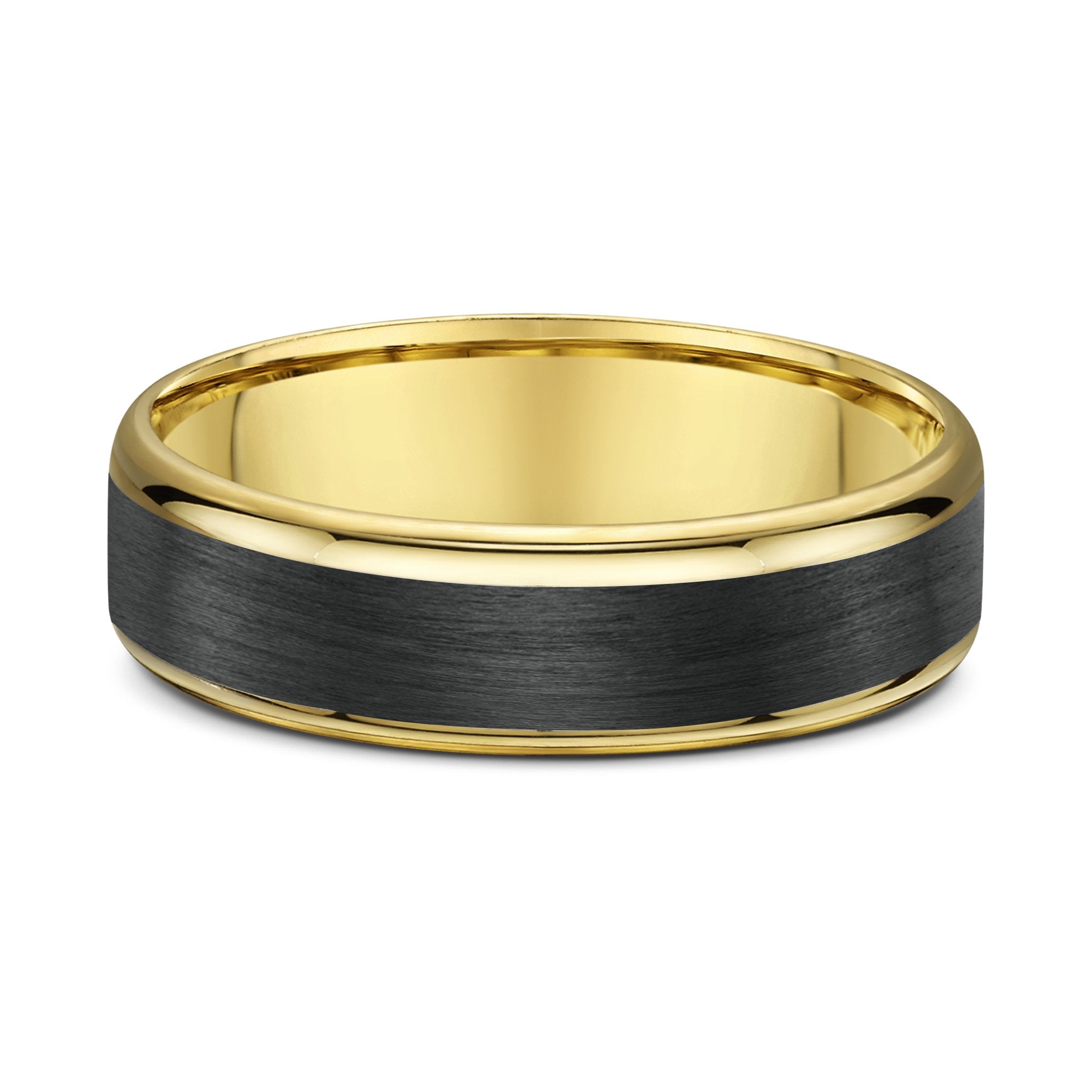 9k Yellow Gold & Black Carbon Fibre Wedding Ring